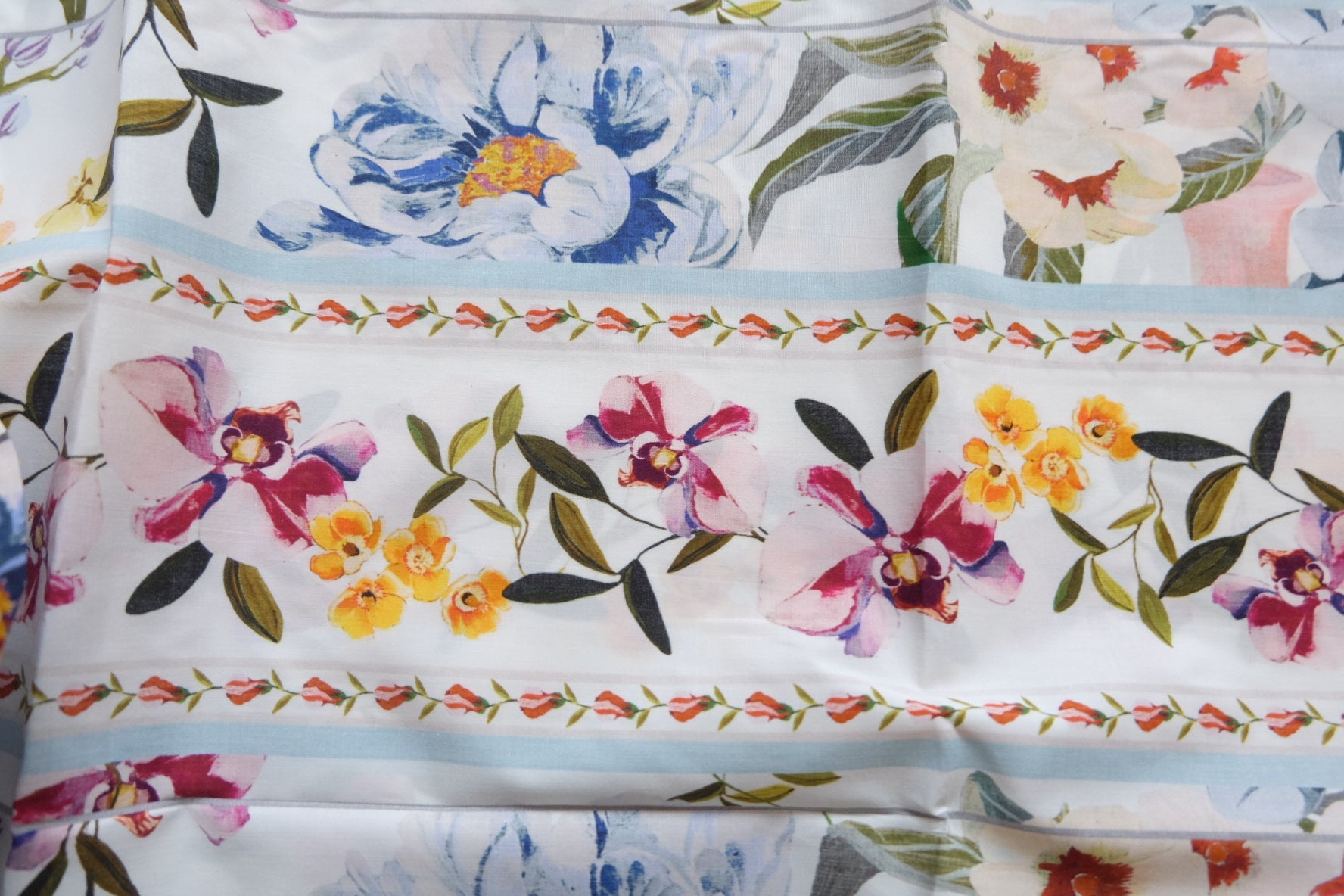 French Watercolor Floral Stripe Cotton Broadcloth – Light Luxury Designer Brand Remnant – 57” Wide – Sold by the Yard - BUBBO