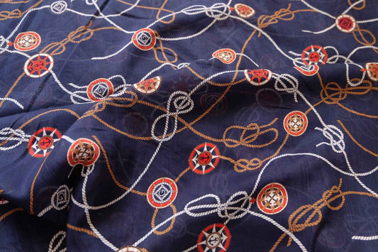 GANT Deadstock Silk–Cotton Blend Fabric | Nautical Print | 2.73 yd - BUBBO