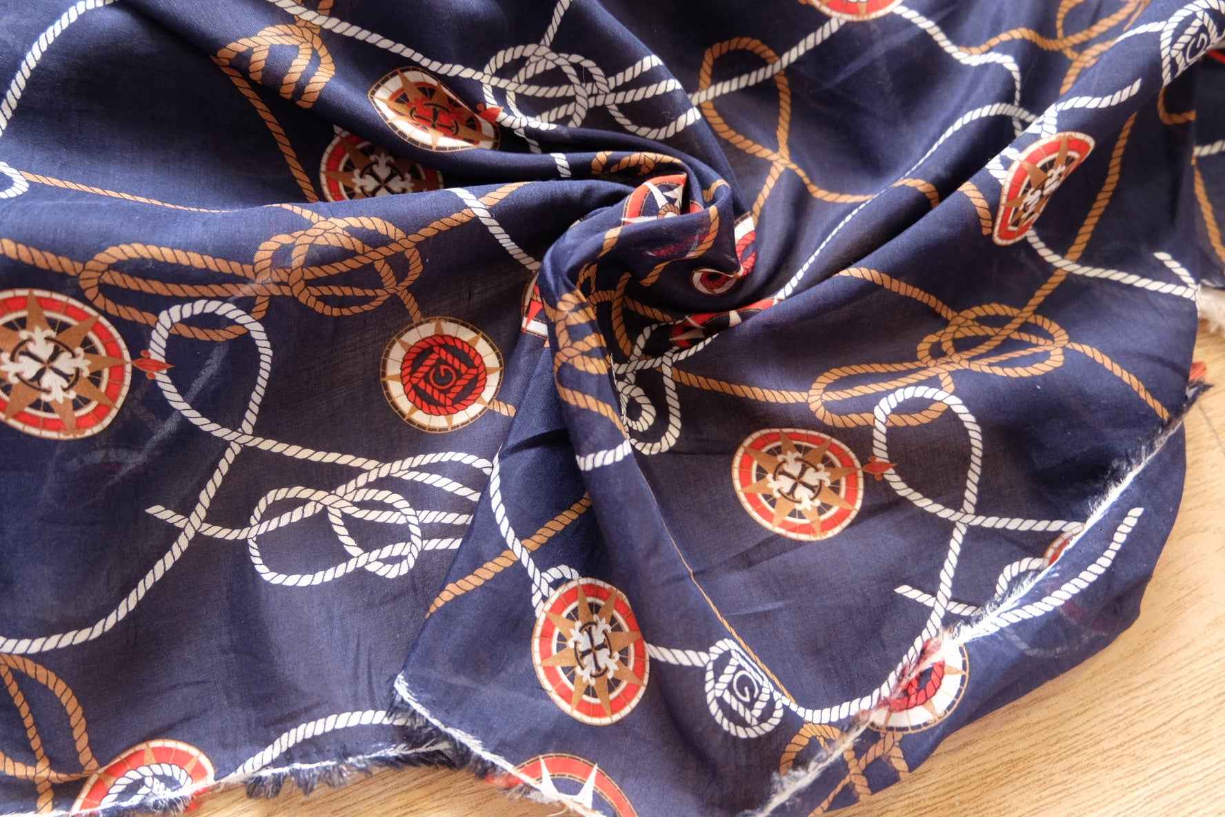 GANT Deadstock Silk–Cotton Blend Fabric | Nautical Print | 2.73 yd - BUBBO