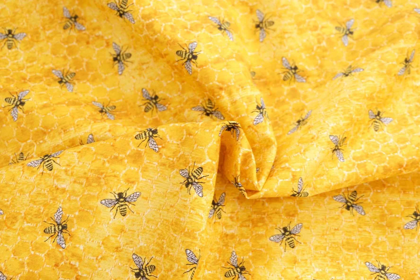 Golden Honey Bee Cotton Fabric — 3.28 Yards