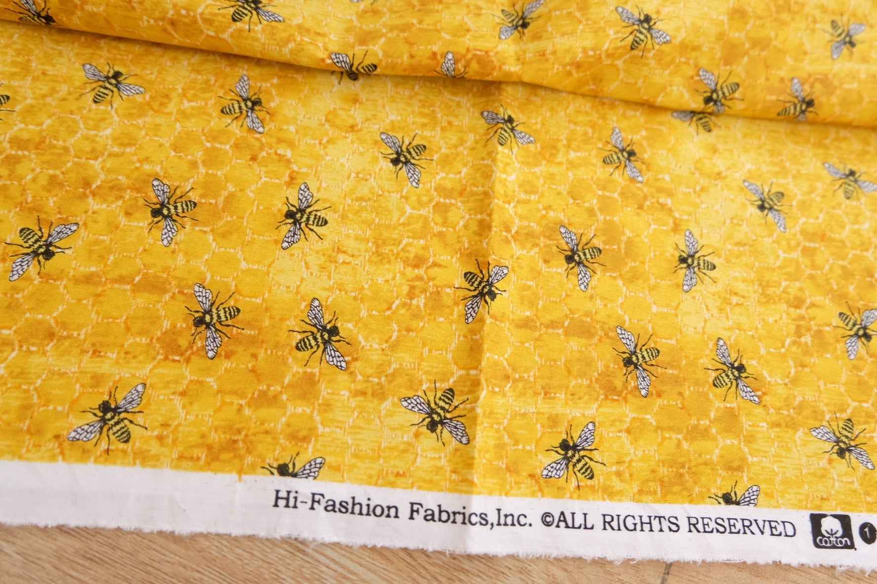 Golden Honey Bee Cotton Fabric — 3.28 Yards