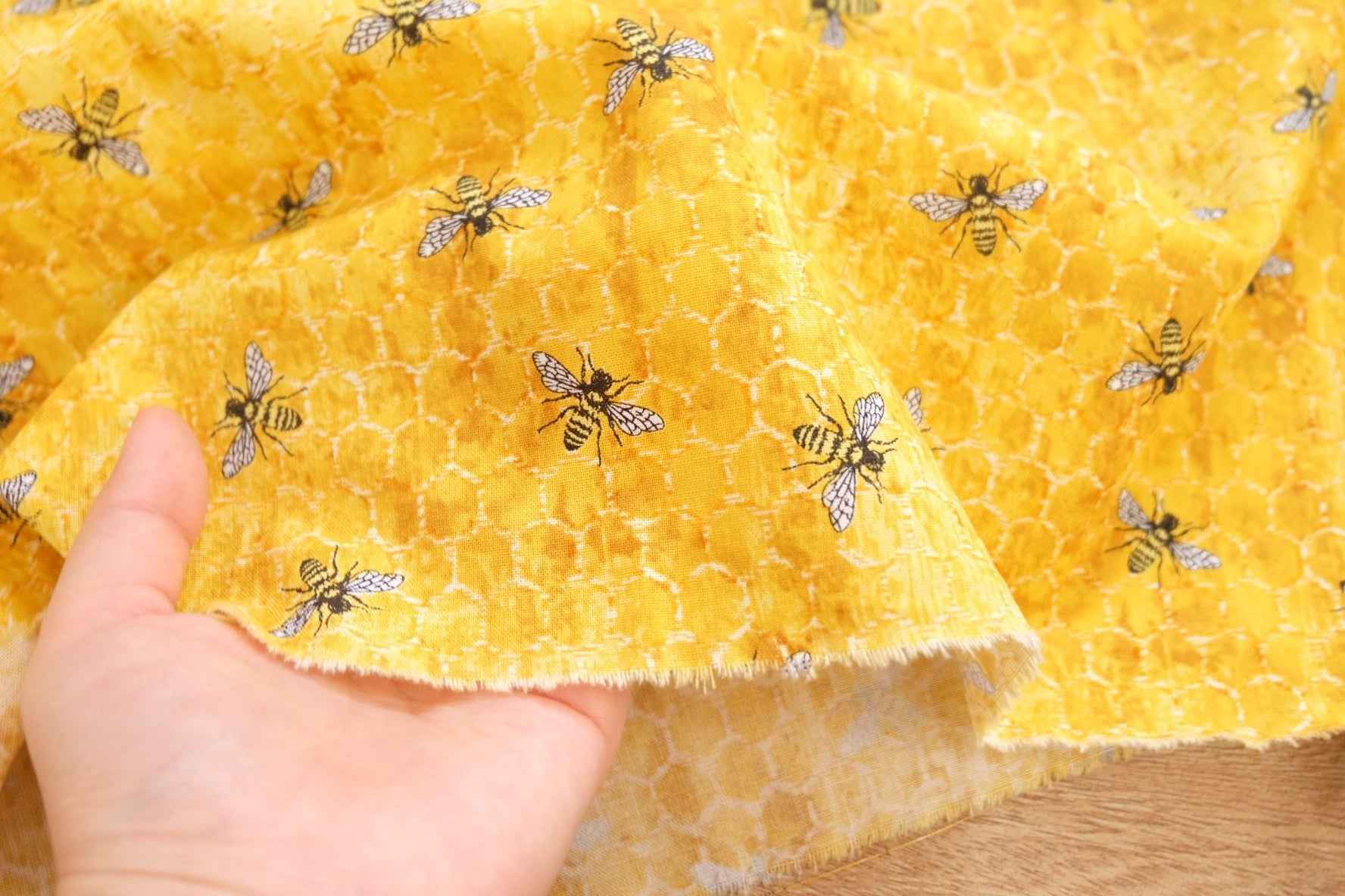 Golden Honey Bee Cotton Fabric — 3.28 Yards