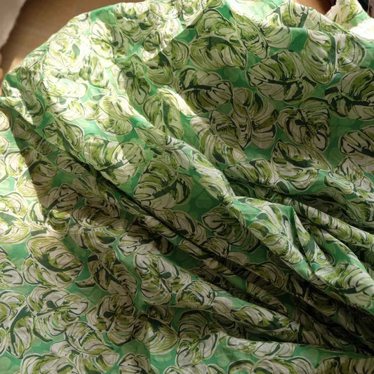 Green Textured Cotton – Lightweight Skirt & Shirt Fabric with Soft Volume (2.19 yds)