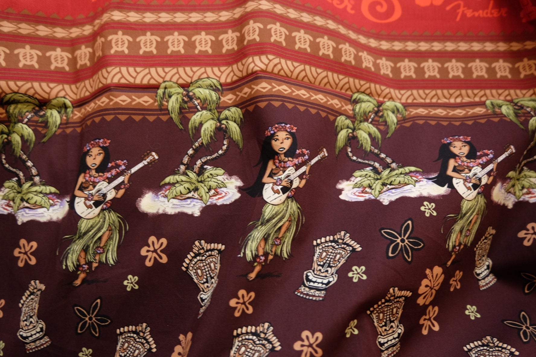 Hawaiian Girl Placement Print Cotton Poplin – Orange Retro Vacation Motif – 43” Wide – Sold per Panel (Approx. 1.1 Yards Each) - BUBBO