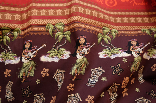 Hawaiian Girl Placement Print Cotton Poplin – Orange Retro Vacation Motif – 43” Wide – Sold per Panel (Approx. 1.1 Yards Each) - BUBBO