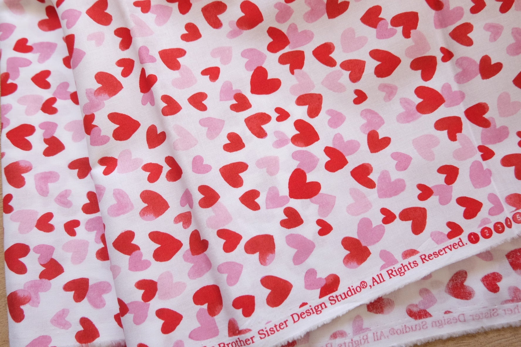 Heart Print Cotton – White Base – 43” Wide – Approx. 3.1 Yards Total – Sold by the Yard - BUBBO