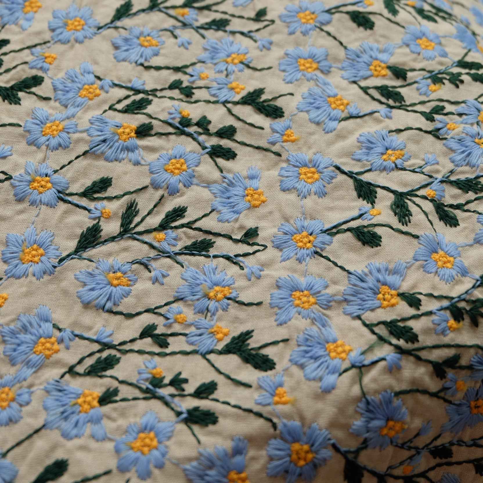 Heavy Embroidered Daisy Fabric – Tencel Linen Blend for Bags & Home Décor (2.19 yd)