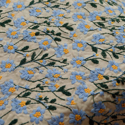 Heavy Embroidered Daisy Fabric – Tencel Linen Blend for Bags & Home Décor (2.19 yd)