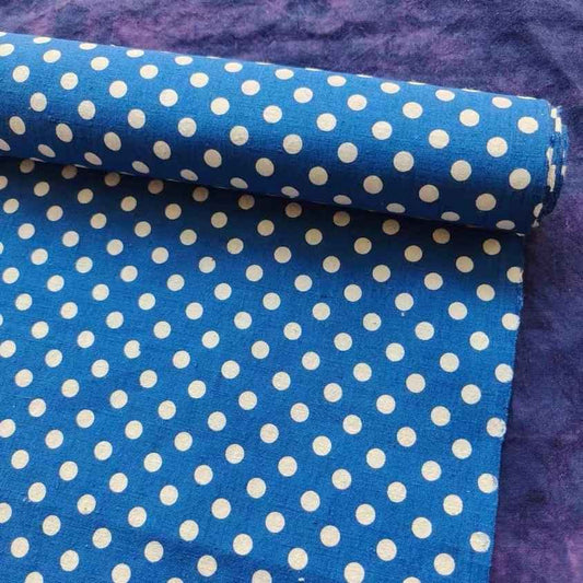Heritage Dot: Sapphire Blue & White Polka Dot Print on Vintage Cotton