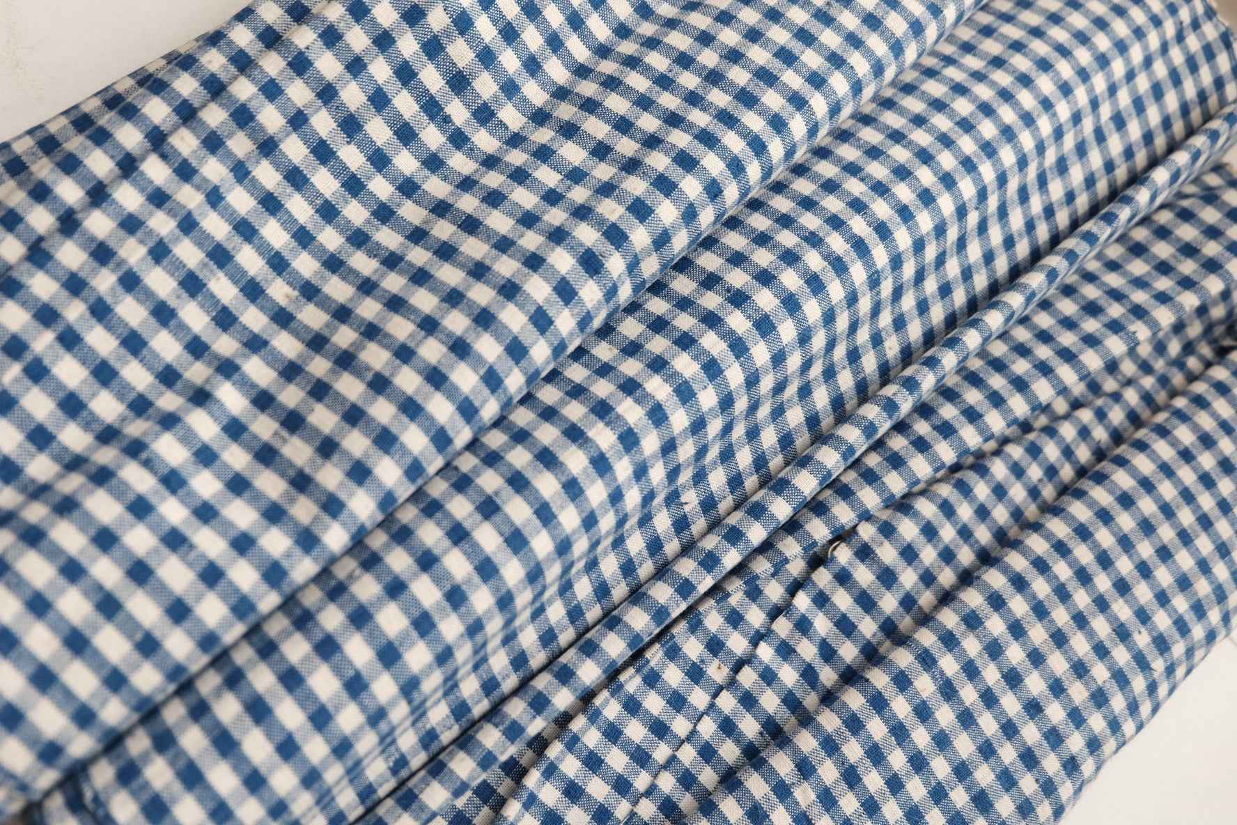 Indigo Gingham Tǔbù - 37cm Wide Vintage Check Fabric - BUBBO