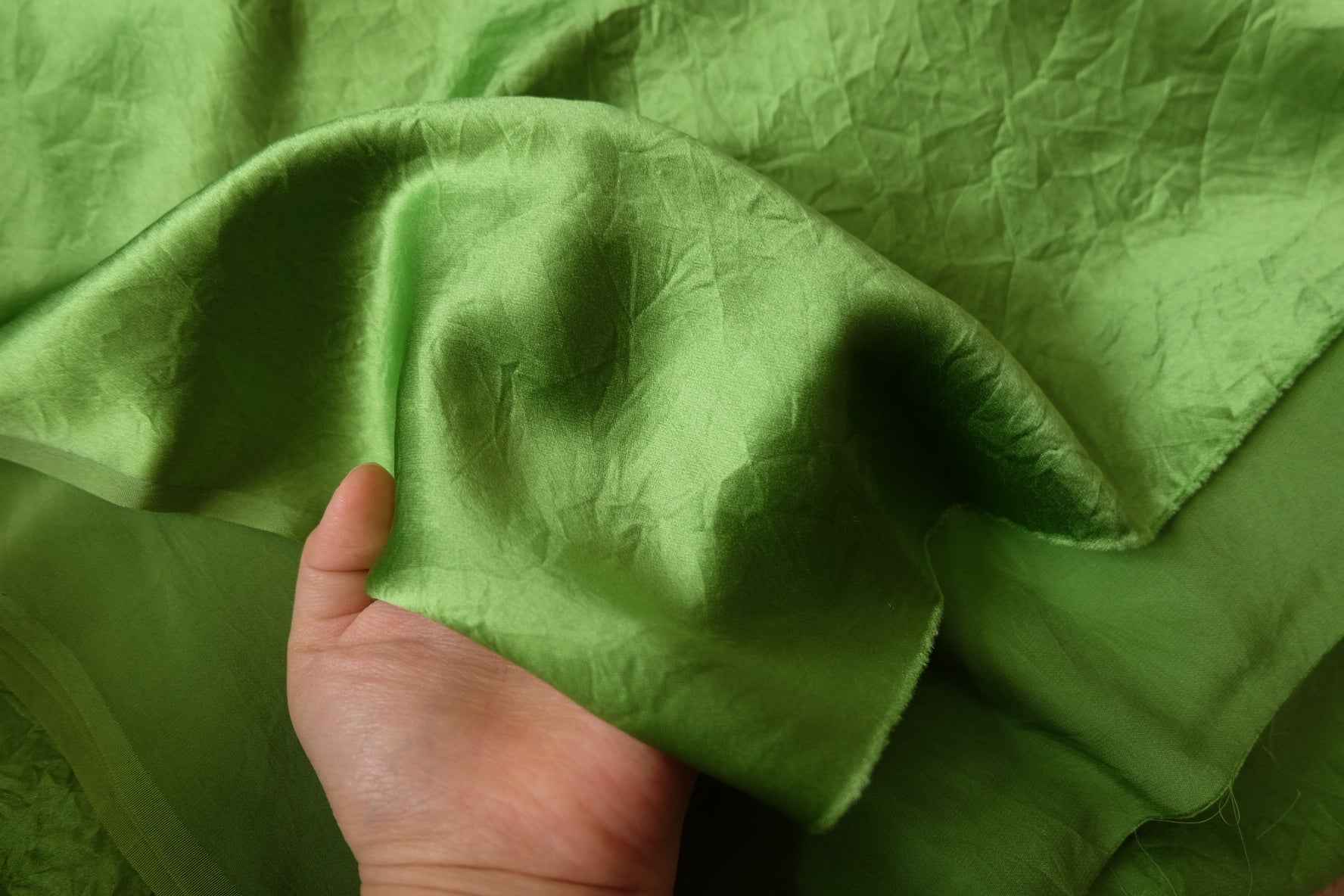 Italian Crinkled Silk Charmeuse — Grass Green | ~3 Yards - BUBBO