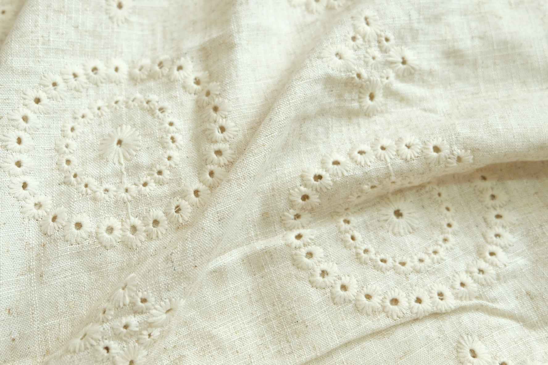 Italian Embroidered Linen – Eyelet Floral Linen Fabric (2.18 yards)
