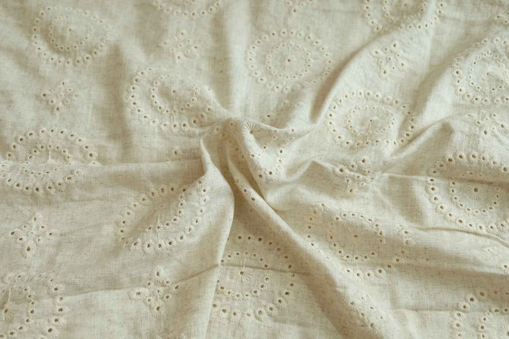 Italian Embroidered Linen – Eyelet Floral Linen Fabric (2.18 yards)