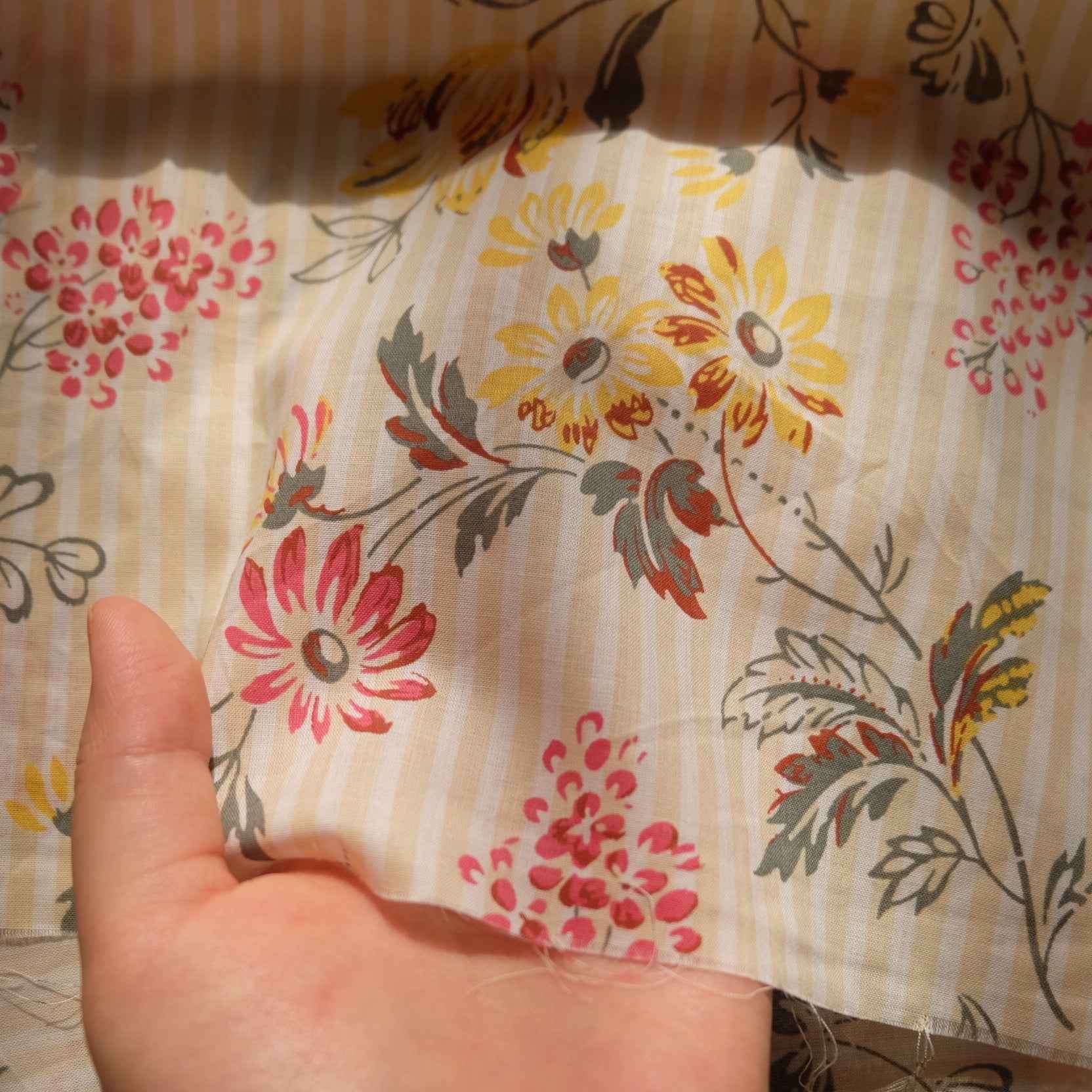 Italian Floral Stripe Fine Cotton Fabric (2.2 yards)