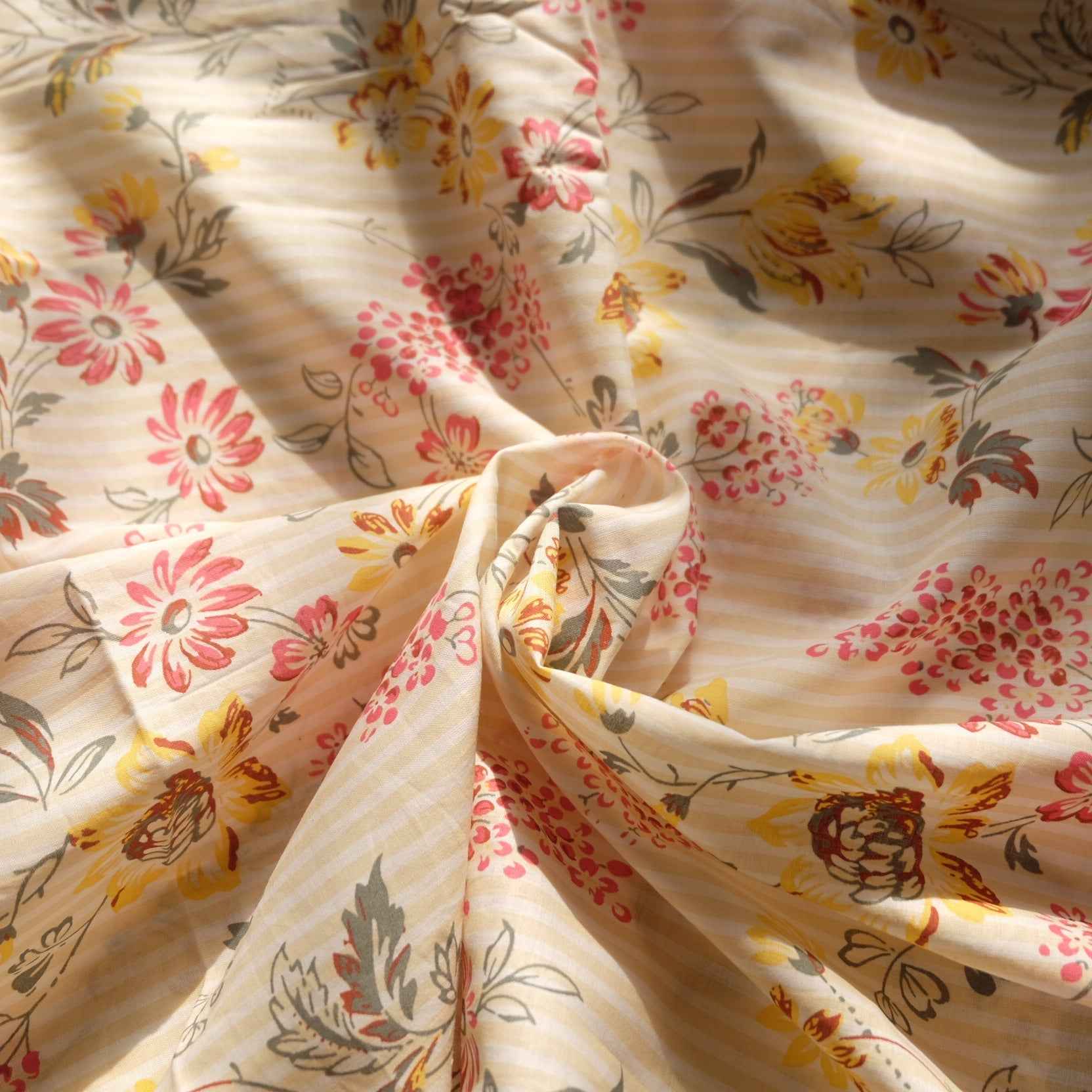 Italian Floral Stripe Fine Cotton Fabric (2.2 yards)