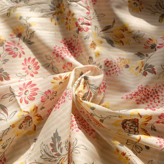 Italian Floral Stripe Fine Cotton Fabric (2.2 yards)
