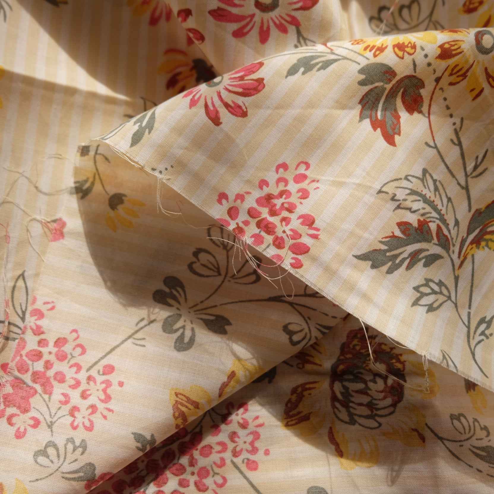 Italian Floral Stripe Fine Cotton Fabric (2.2 yards)