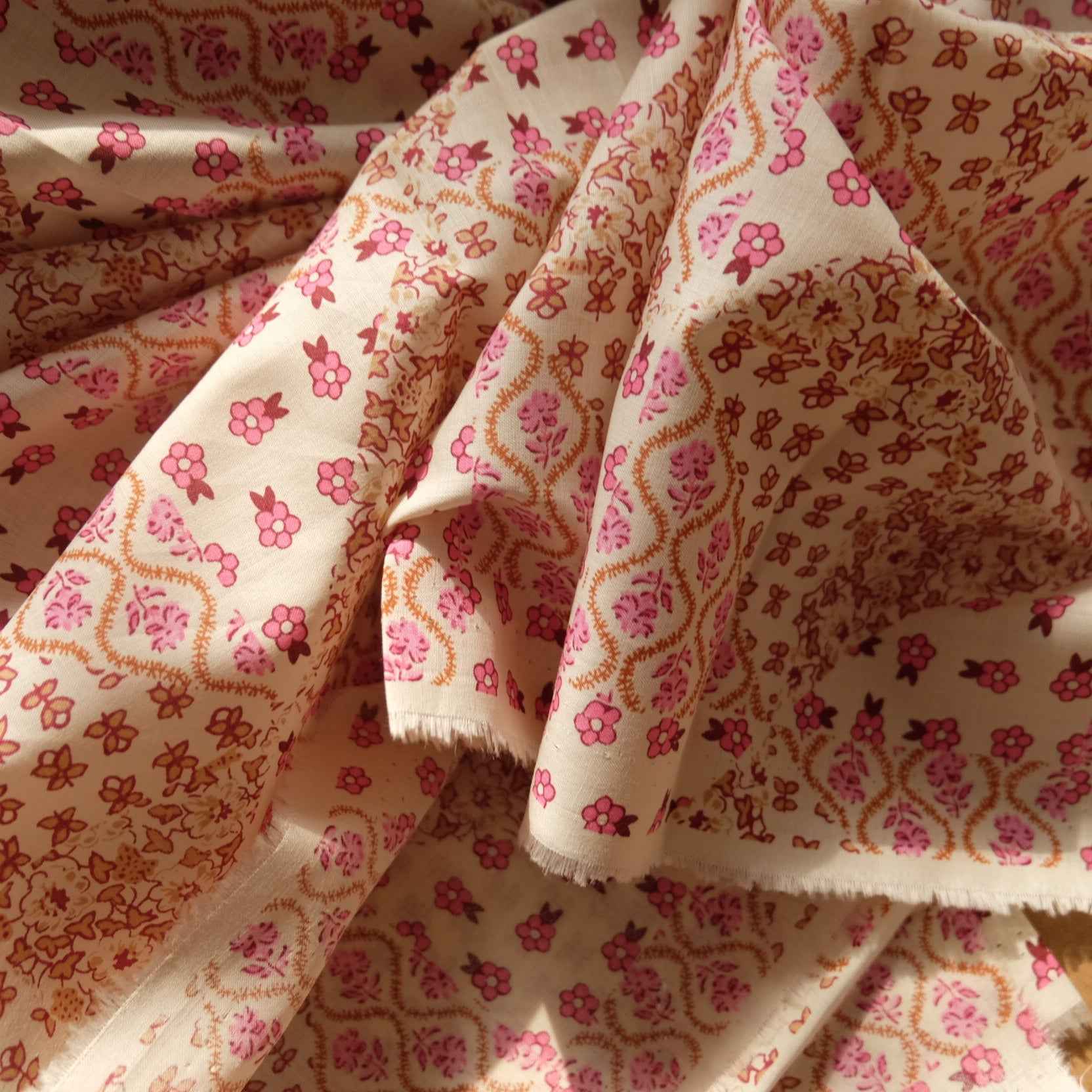 Italian Pink Calico Fine Cotton Fabric (3.3 yards)