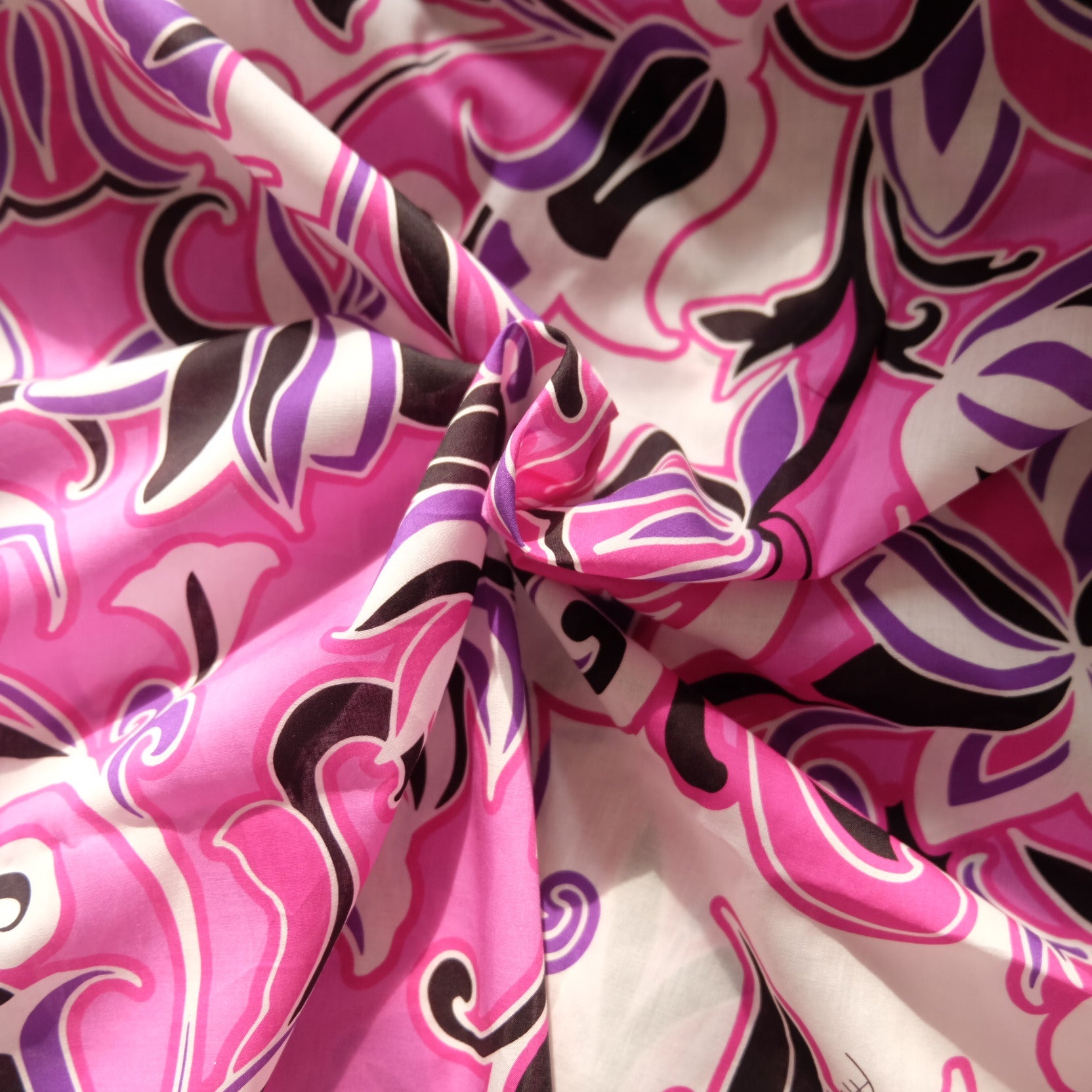 Italian Pink & Violet Swirl Print Silk — 2.4 yd - BUBBO
