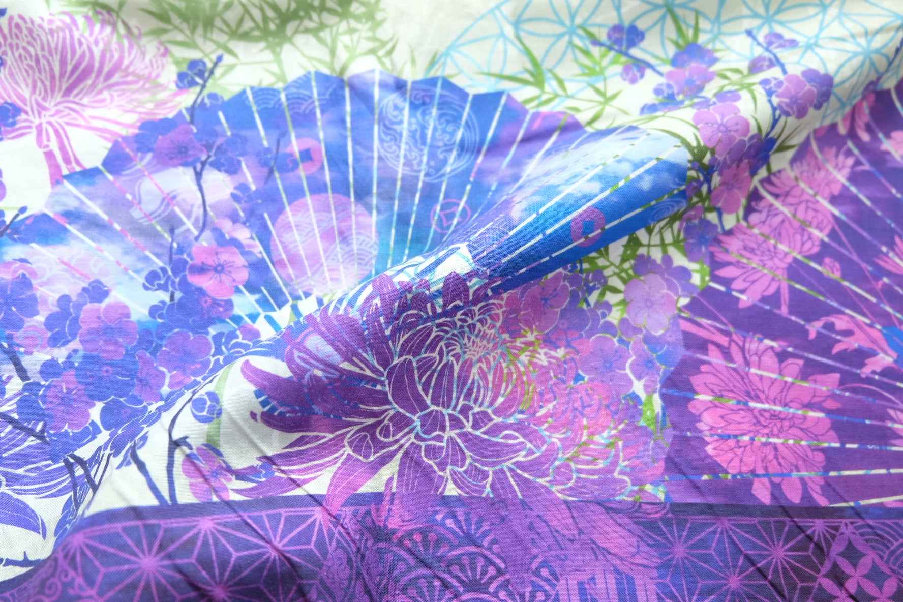 Japanese - Inspired Fan Floral Cotton – 1.9 yds - BUBBO