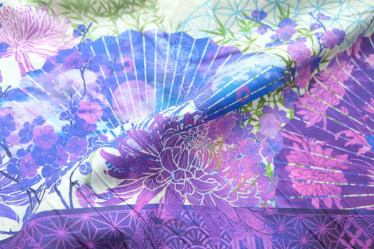 Japanese - Inspired Fan Floral Cotton – 1.9 yds - BUBBO