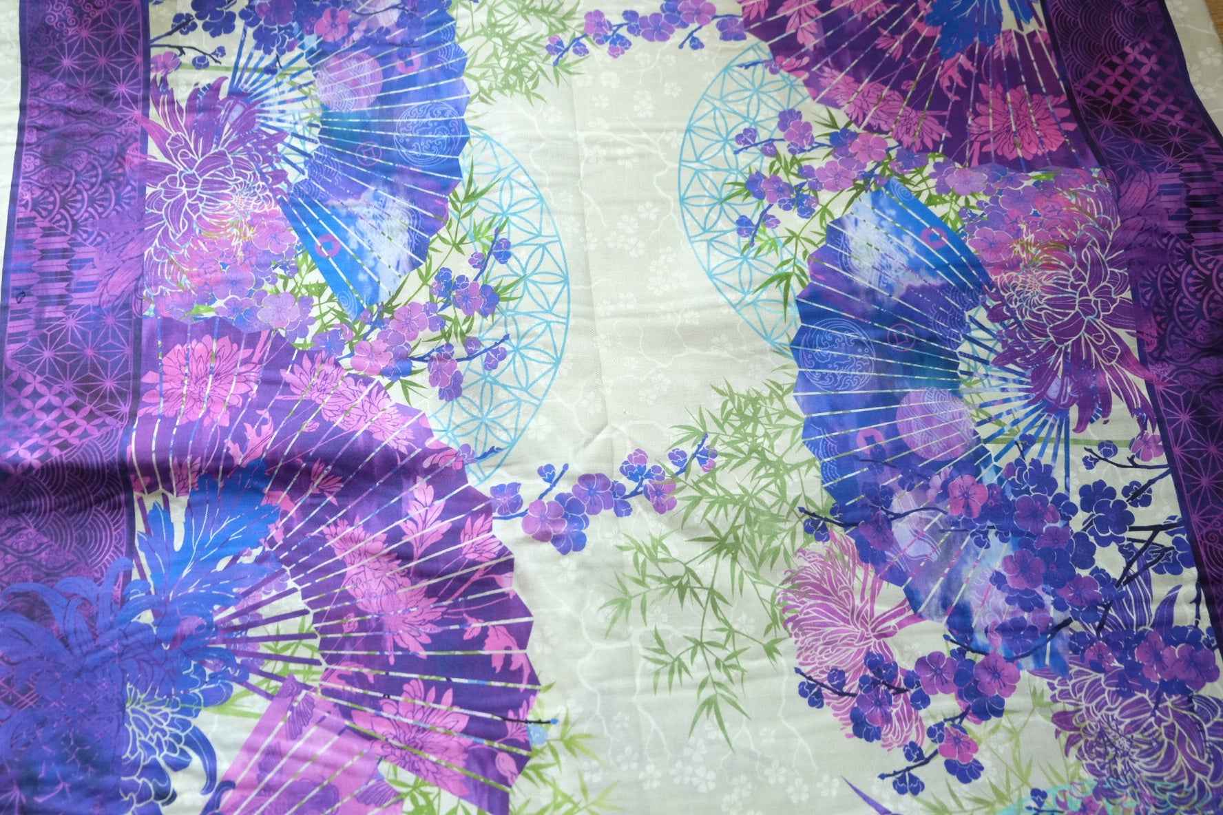 Japanese - Inspired Fan Floral Cotton – 1.9 yds - BUBBO