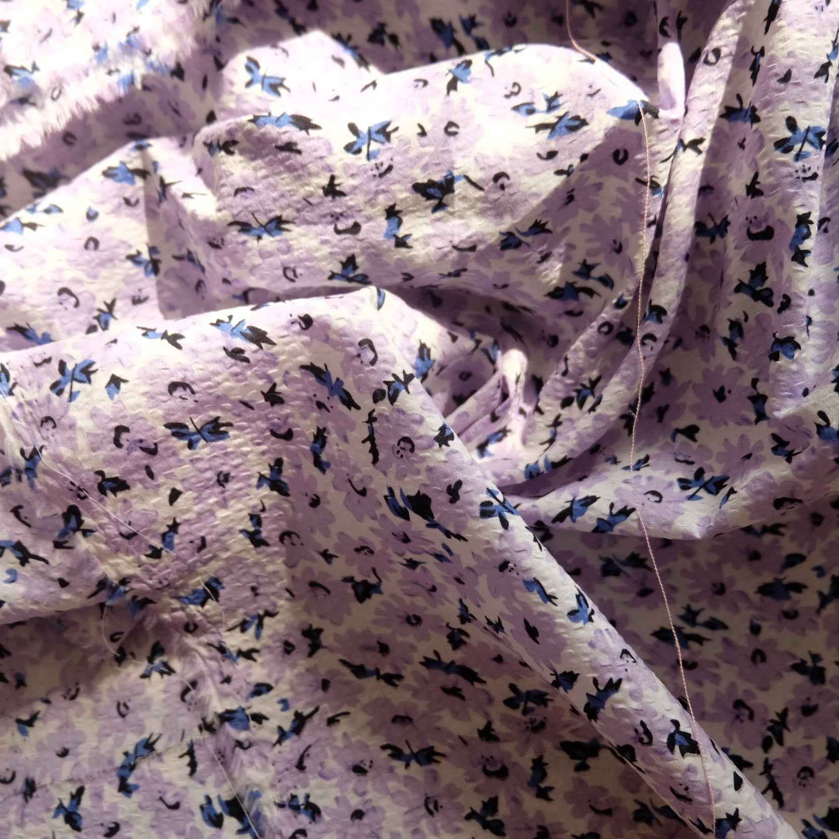 Lavender Textured Cotton – Floral Fabric for Blouses & Skirts (2.19 yds)