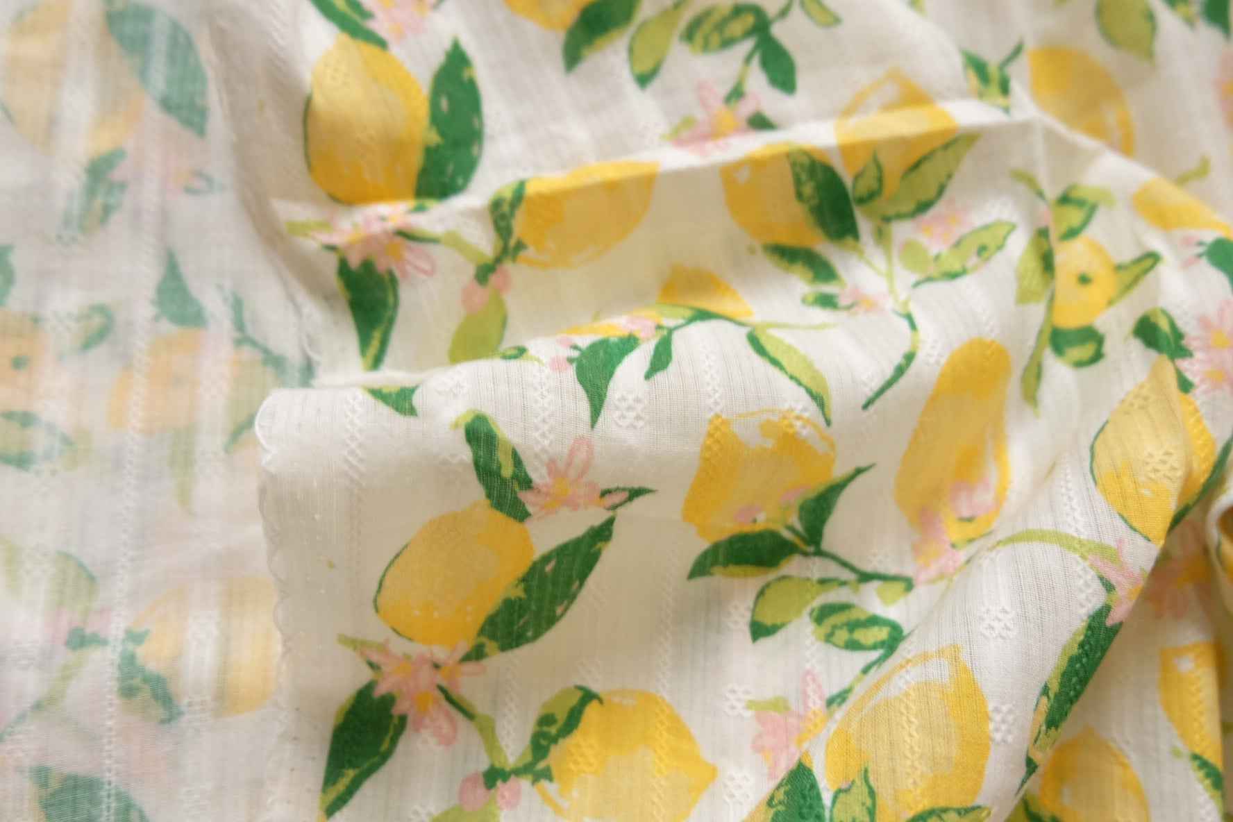 Lemon Jacquard Cotton – Sheer Textured Summer Print | 3.28 yds Cut