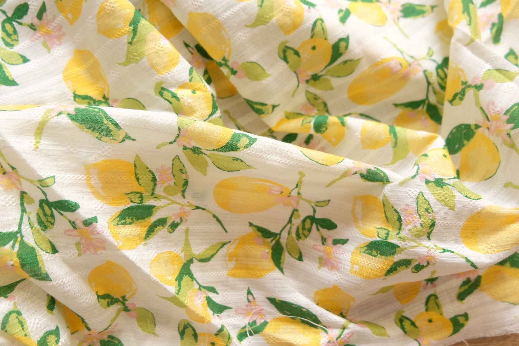 Lemon Jacquard Cotton – Sheer Textured Summer Print | 3.28 yds Cut