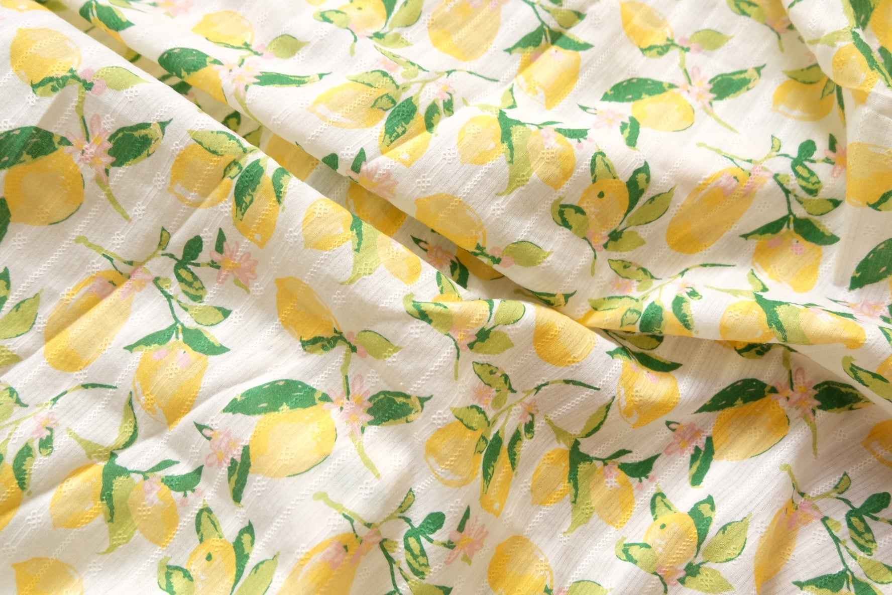 Lemon Jacquard Cotton – Sheer Textured Summer Print | 3.28 yds Cut
