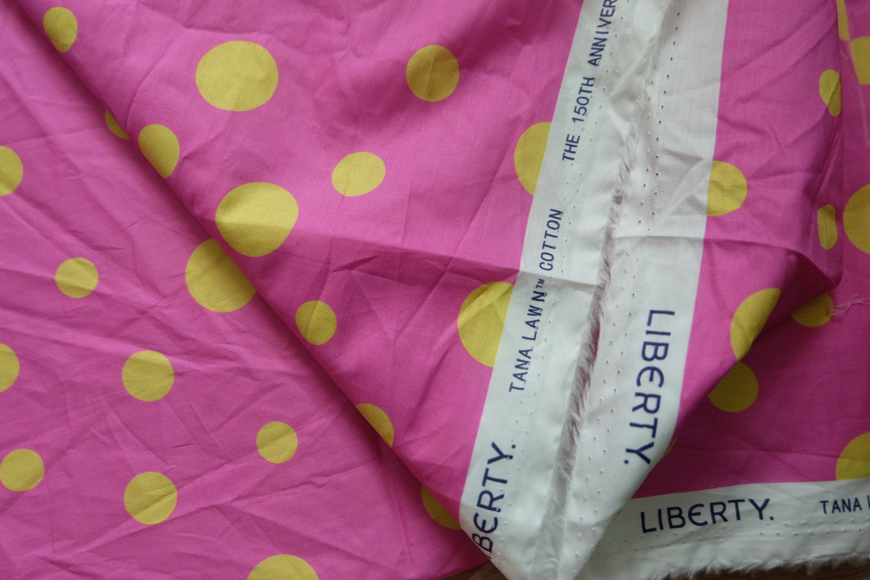 Liberty 80s Cotton Poplin Fabric – Pink Ground with Yellow Irregular Polka Dots – Lightweight – 43” Wide – Sold by the Yard - BUBBO