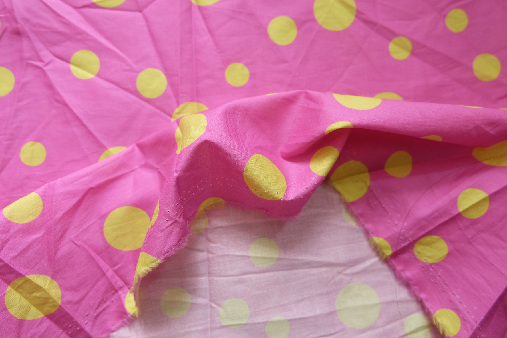 Liberty 80s Cotton Poplin Fabric – Pink Ground with Yellow Irregular Polka Dots – Lightweight – 43” Wide – Sold by the Yard - BUBBO