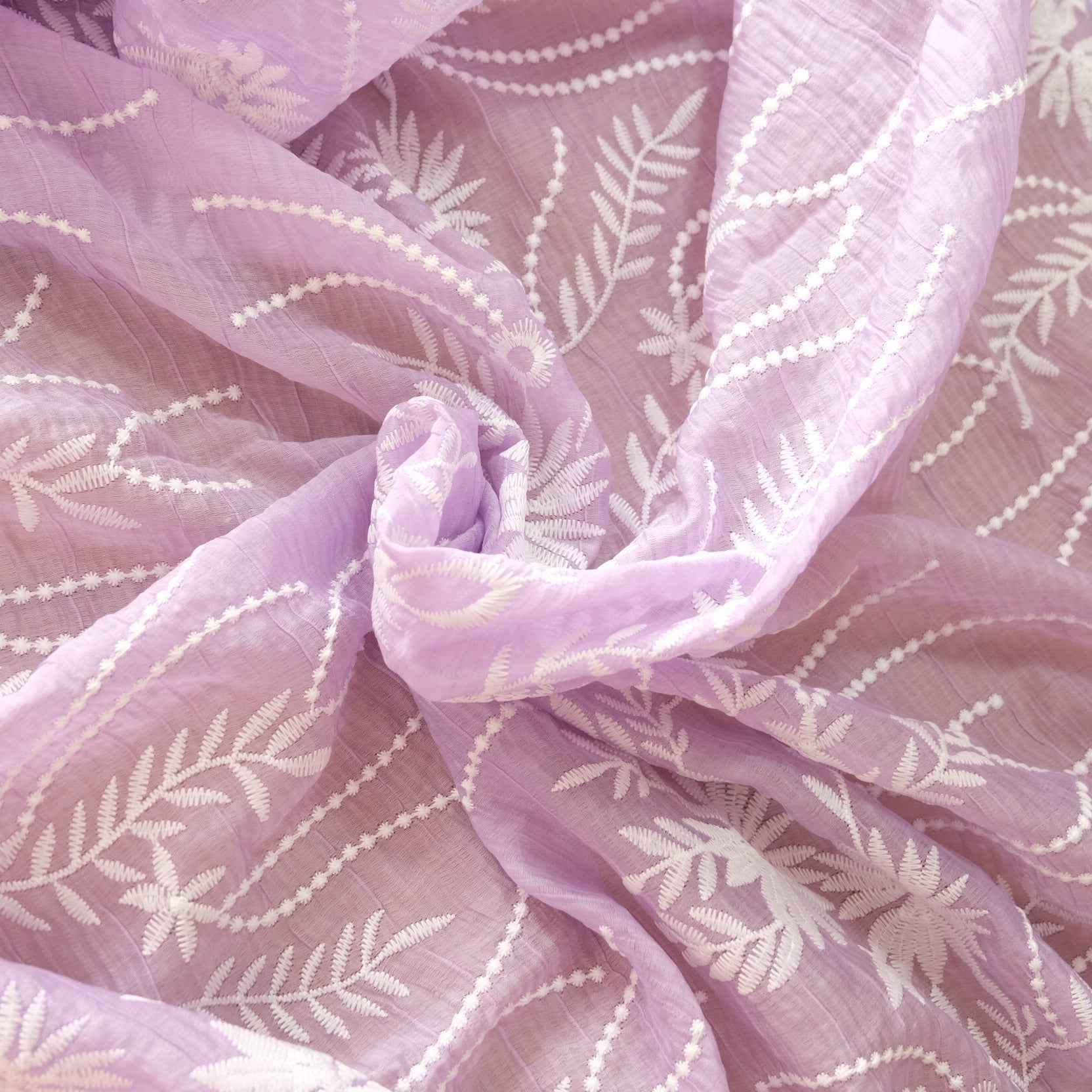 Lilac Embroidered Organza Fabric – Sheer Overlay Fabric for Skirts & Dresses (2.30 yds)