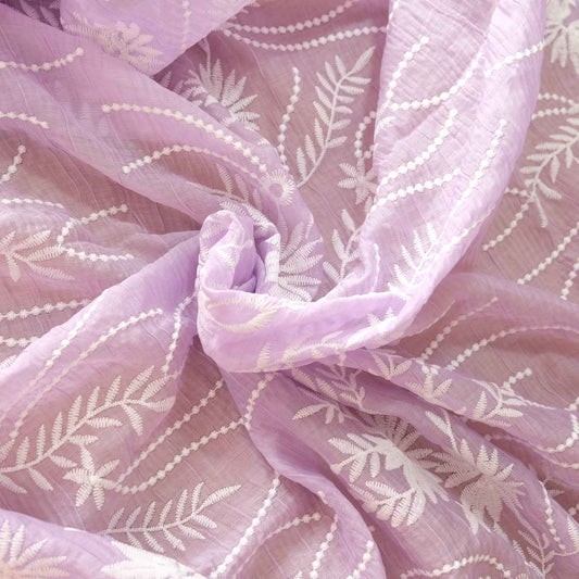 Lilac Embroidered Organza Fabric – Sheer Overlay Fabric for Skirts & Dresses (2.30 yds)