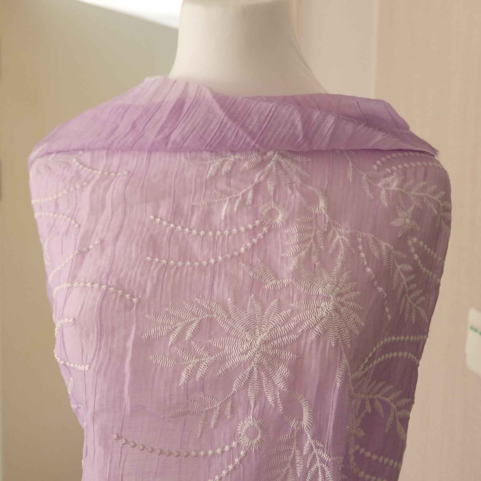 Lilac Embroidered Organza Fabric – Sheer Overlay Fabric for Skirts & Dresses (2.30 yds)