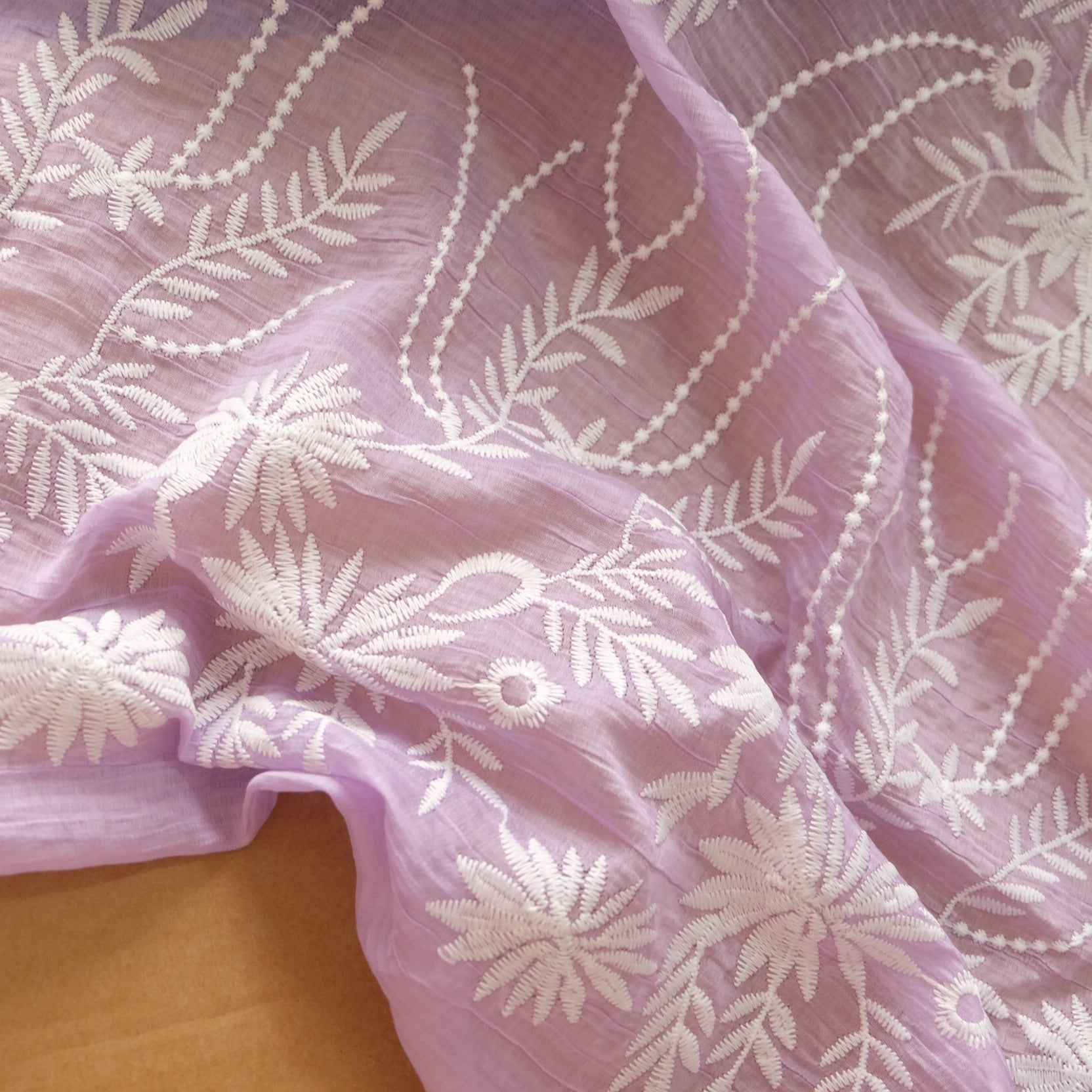 Lilac Embroidered Organza Fabric – Sheer Overlay Fabric for Skirts & Dresses (2.30 yds)