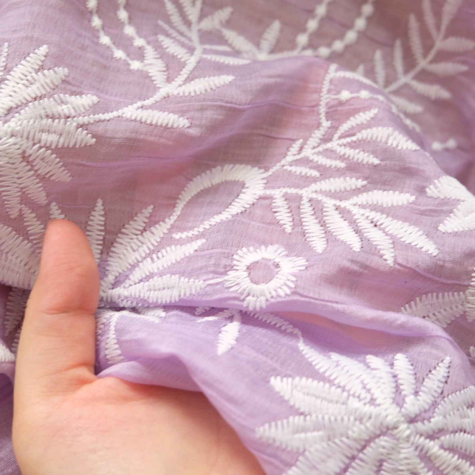 Lilac Embroidered Organza Fabric – Sheer Overlay Fabric for Skirts & Dresses (2.30 yds)