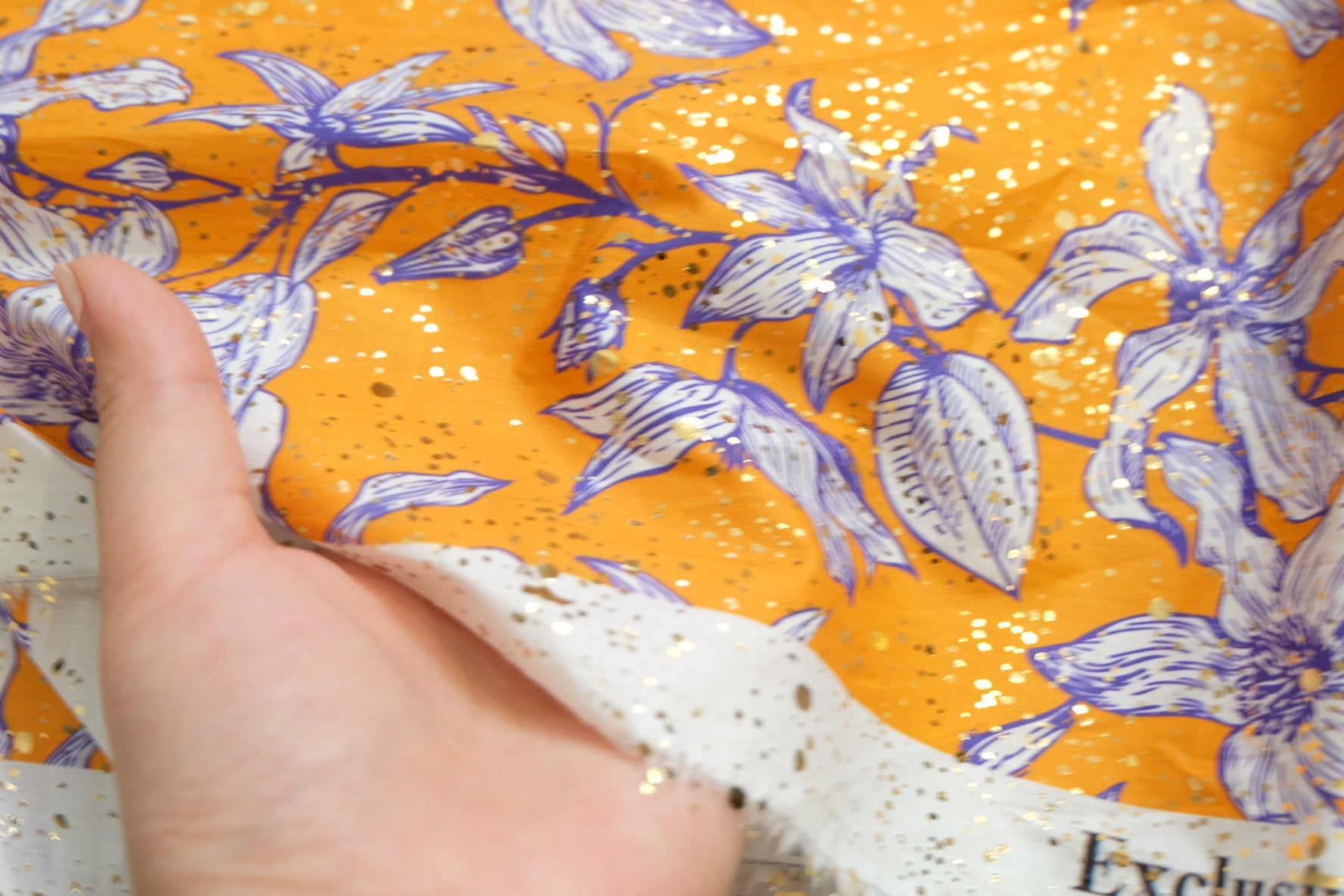 Lily Floral Sequined Cotton Broadcloth – Italian Designer Fabric – Bright Orange Base – 43” Wide – 1.1 Meters (~1.2 Yards) per Piece - BUBBO