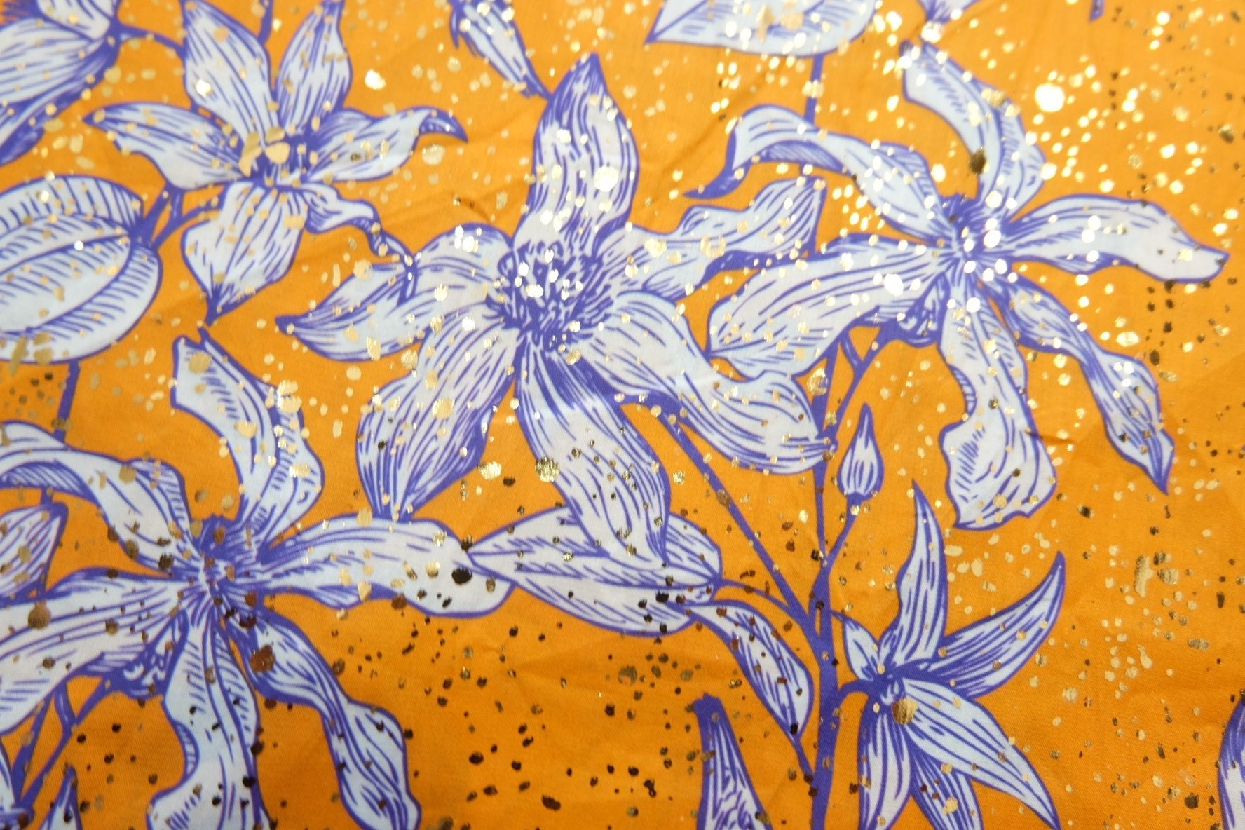 Lily Floral Sequined Cotton Broadcloth – Italian Designer Fabric – Bright Orange Base – 43” Wide – 1.1 Meters (~1.2 Yards) per Piece - BUBBO