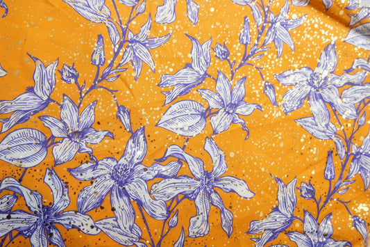 Lily Floral Sequined Cotton Broadcloth – Italian Designer Fabric – Bright Orange Base – 43” Wide – 1.1 Meters (~1.2 Yards) per Piece - BUBBO