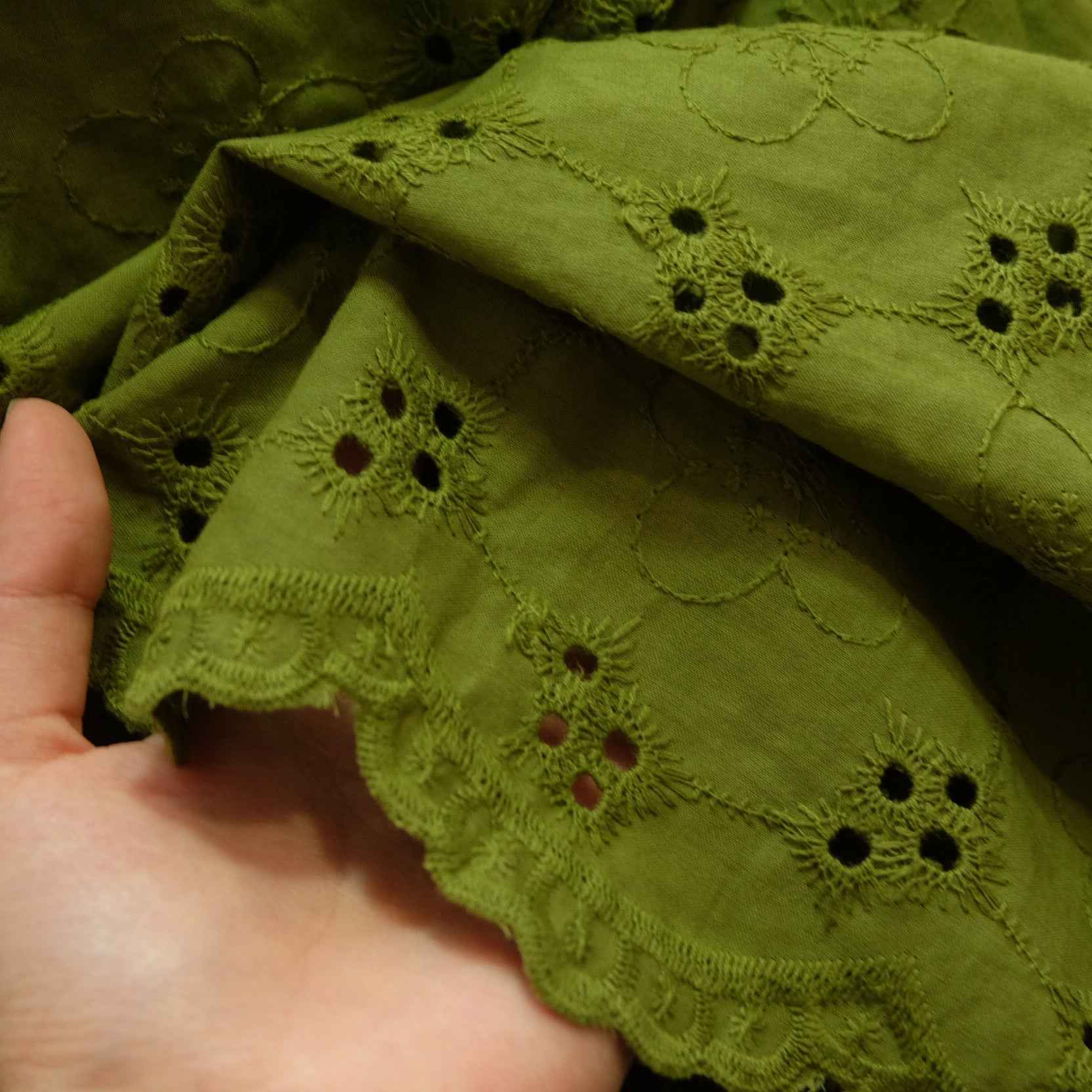 Lime Green Cotton Eyelet Embroidery Fabric – Soft Skirt & Blouse Cotton (2.19 yds)