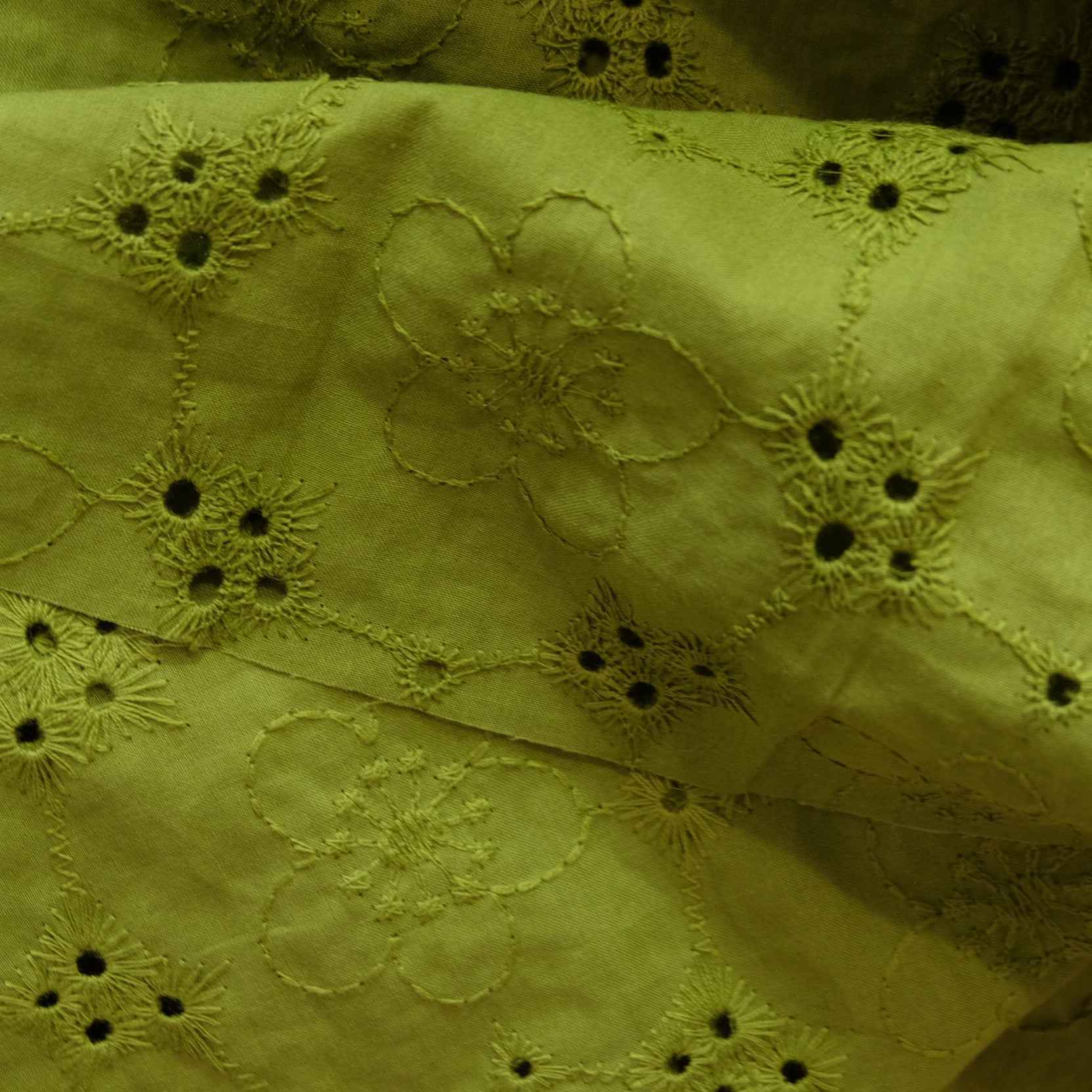 Lime Green Cotton Eyelet Embroidery Fabric – Soft Skirt & Blouse Cotton (2.19 yds)