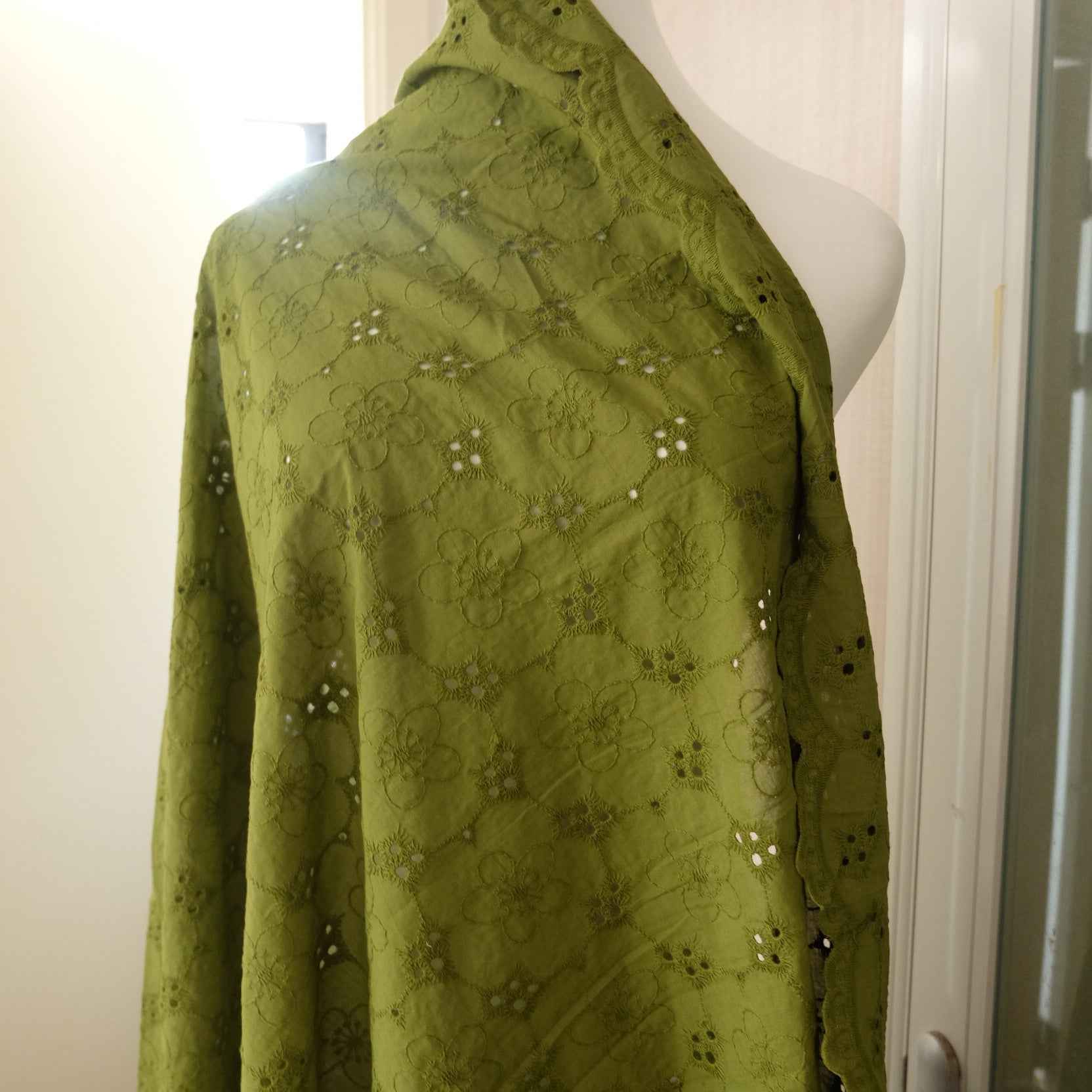 Lime Green Cotton Eyelet Embroidery Fabric – Soft Skirt & Blouse Cotton (2.19 yds)
