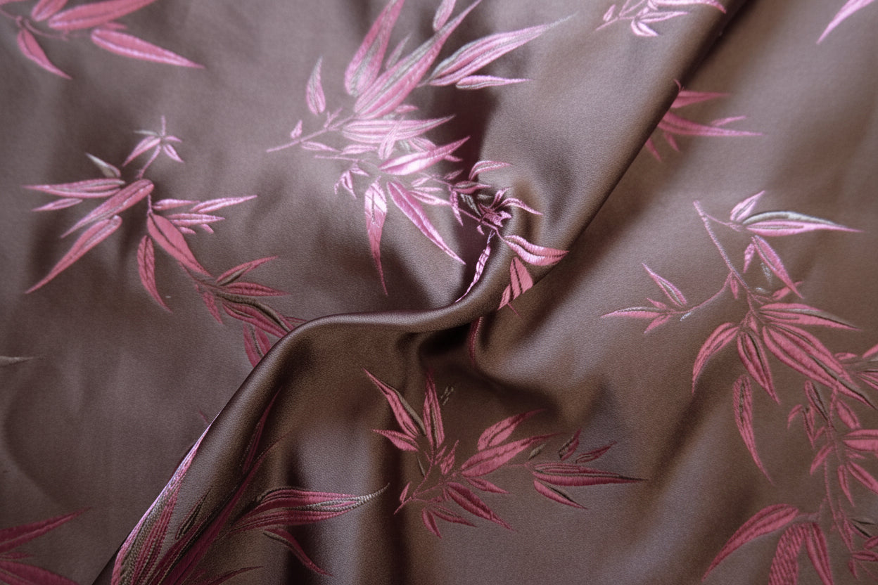 Luxury Chinese Jacquard Satin – Bamboo Motif – Dual - Tone – 57” Wide – Approx. 2.2 Yards Total – Sold by the Yard - BUBBO