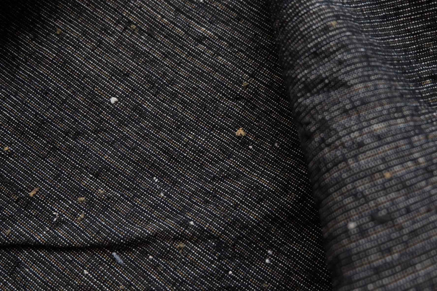 Midnight Rice - Grain Tǔbù: Black Ground with Mustard & White Accents - 36cm Width | Pre - Washed & Ready - BUBBO