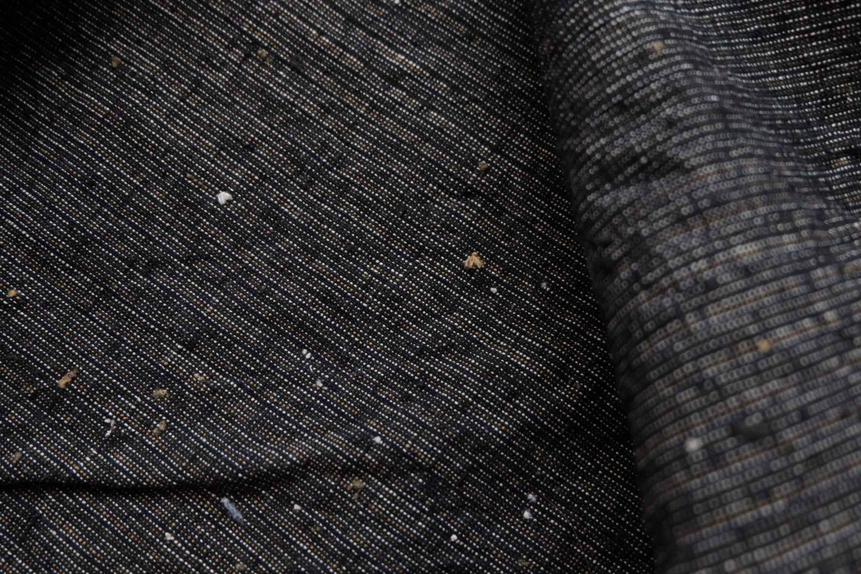 Midnight Rice - Grain Tǔbù: Black Ground with Mustard & White Accents - 36cm Width | Pre - Washed & Ready - BUBBO