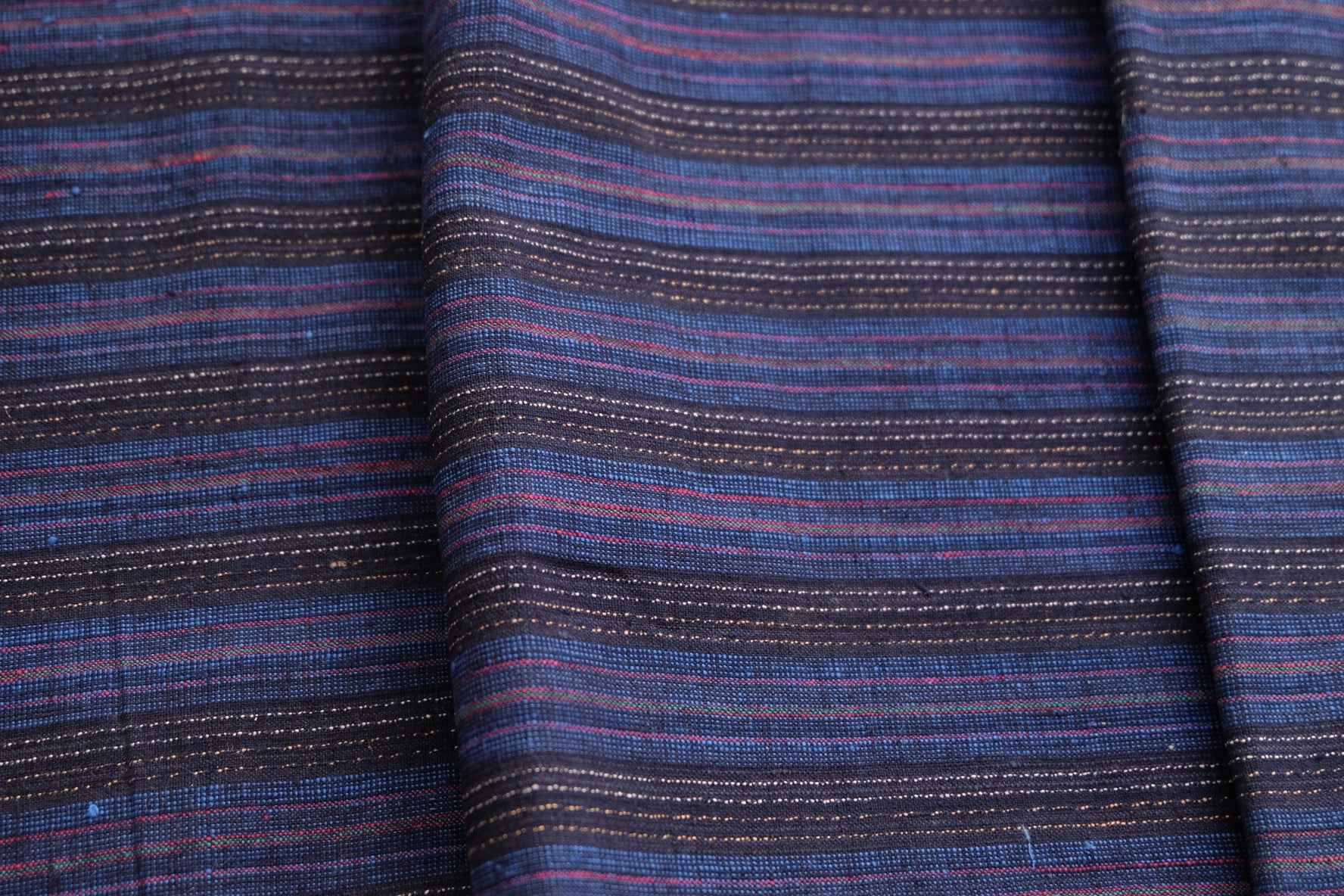 Navy Blue Tǔbù with Ant Trail Patterns & Vibrant Accents - 35cm Wide - BUBBO