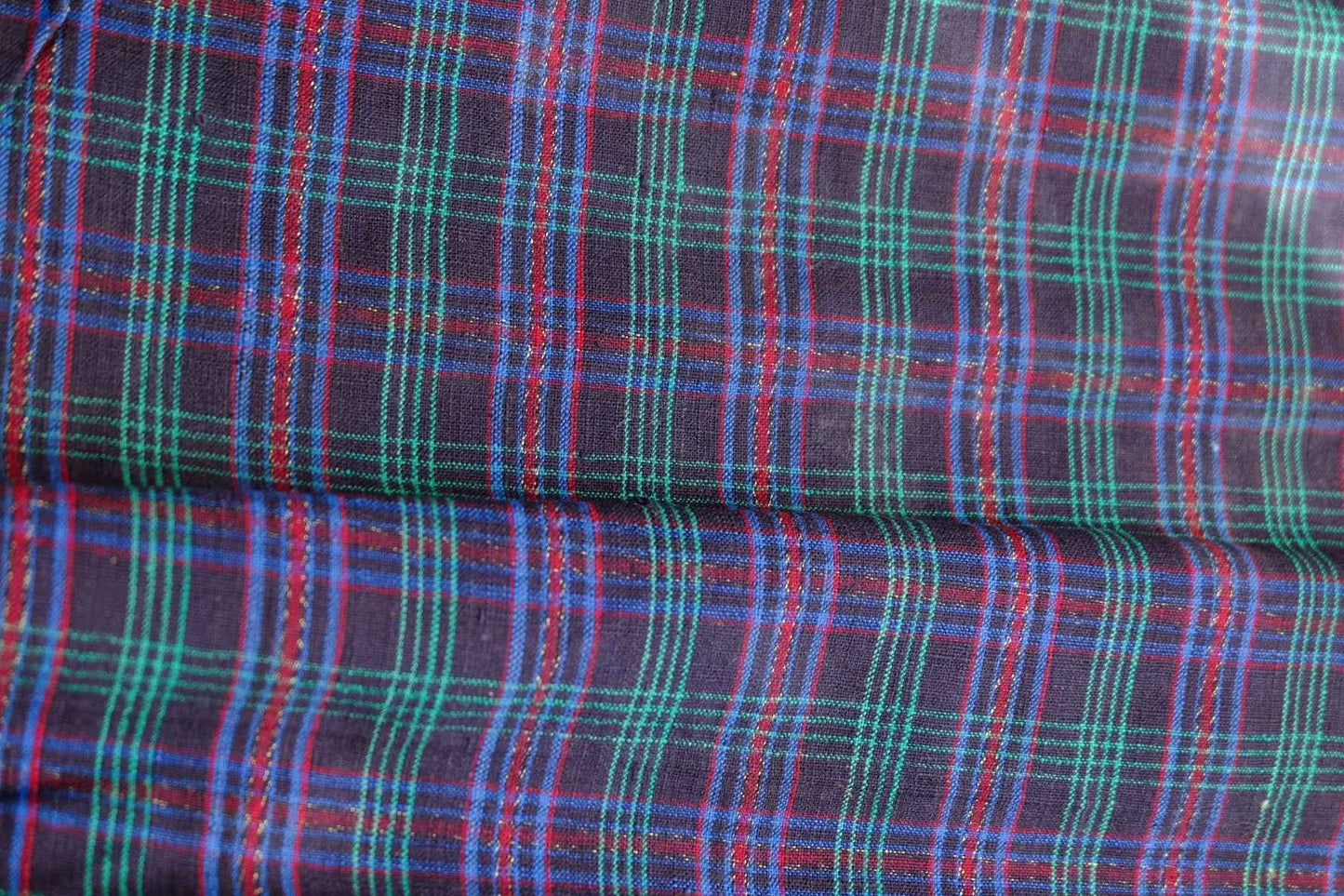 Navy Grid Tǔbù with Emerald & Crimson Accents - 38cm Width - BUBBO