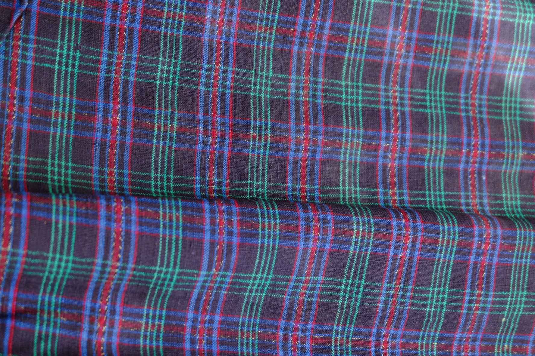 Navy Grid Tǔbù with Emerald & Crimson Accents - 38cm Width - BUBBO