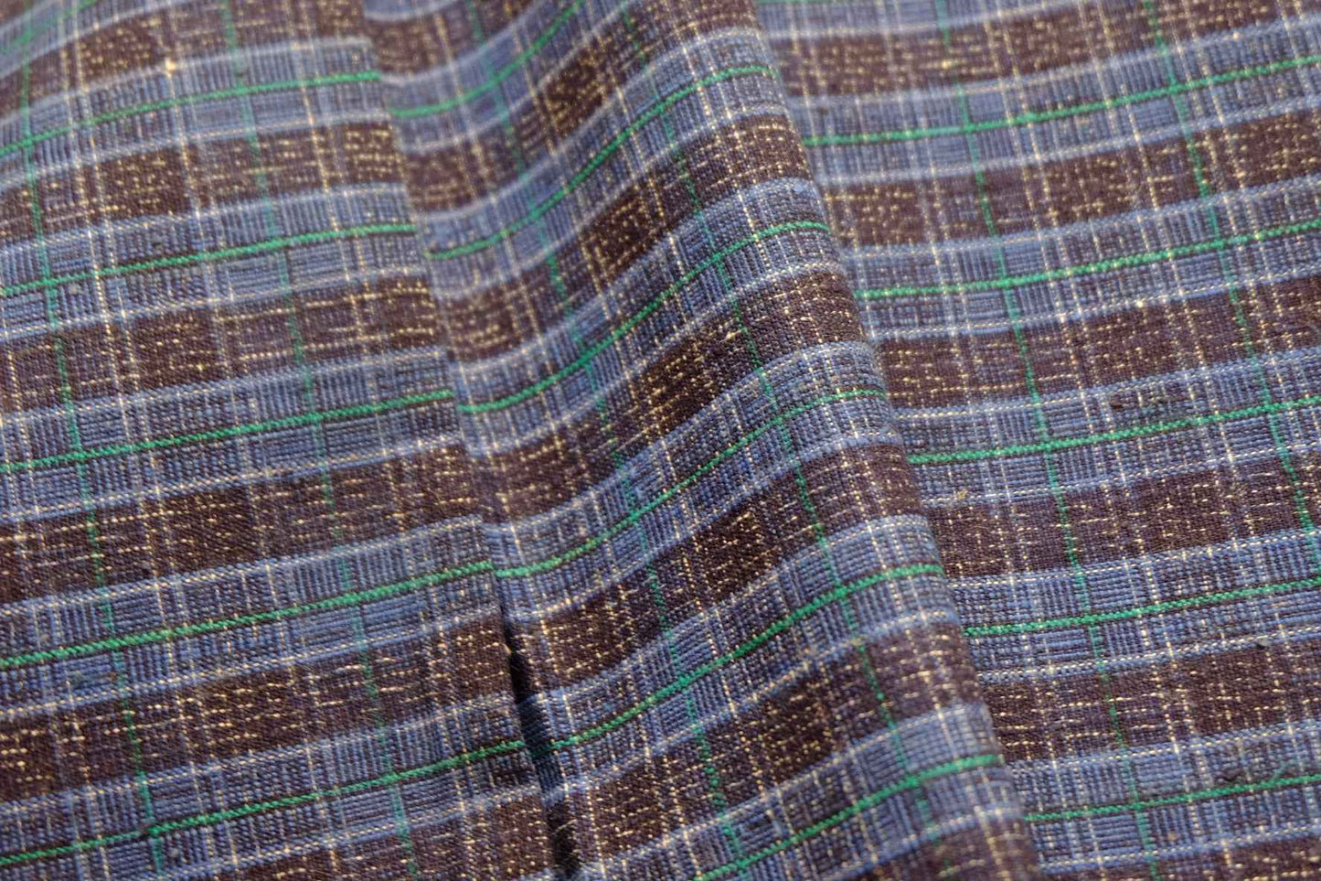 Navy Luster: Reed - Pattern Tǔbù with Denim Blue & Emerald Lines - 37cm Width - BUBBO